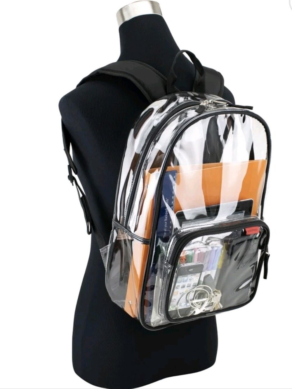 Clear Black-Trim Backpack - 16" Transparent School Bag. T25